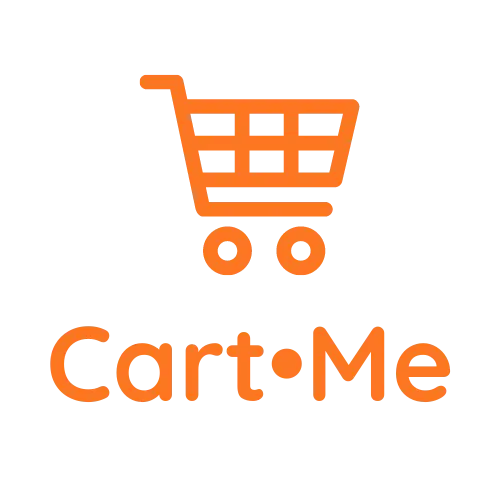 Link to Cart Me app in new tab; figural line-drawing of an orange shopping cart.